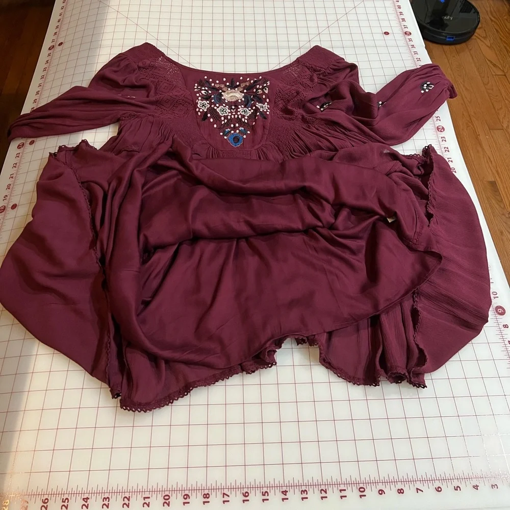 Free People size Small burgundy purple flowy embroidered boho flowy dress